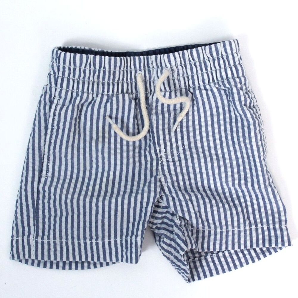 Baby Gap Boys Seersucker Shorts 12-18 Months Blue White Striped Drawstring
